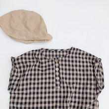 Load image into Gallery viewer, <Taiwan Pavilion> 936SE-Children's shirt vest summer boys and girls literary Korean style tops retro plaid round neck shirt light (B3)