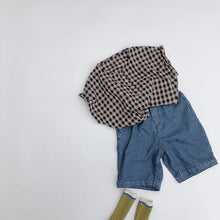 Load image into Gallery viewer, 936SE-Children's shirt vest 2022 summer boys and girls literary Korean style tops retro plaid round neck shirt light