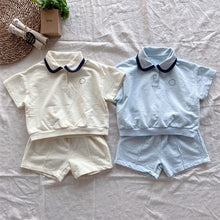 Load image into Gallery viewer, 24D1081TG-Korean children's summer new suits for boys and girls, fashionable and cute lapel short-sleeved T-shirts and shorts, casual two-piece suits