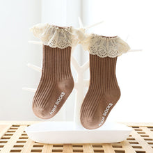 Load image into Gallery viewer, 31501AC- Spring and Autumn Lace Middle-Tube Boneless Glue Non-Slip Baby Socks (3 pairs minimum order can be mixed and matched)