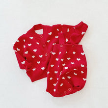 Load image into Gallery viewer, 86029TG-Autumn knitted heart long-sleeved cardigan jacket + bodysuit