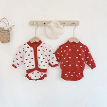 Load image into Gallery viewer, 86029TG-Autumn knitted heart long-sleeved cardigan jacket + bodysuit