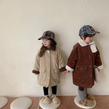 Load image into Gallery viewer, 26103SE-Winter Korean style thickened plus velvet lambskin collar corduroy mid-length coat