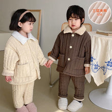 Load image into Gallery viewer, 28180JG-Winter Korean style lapel thickened three-layer padded home suit