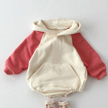 Load image into Gallery viewer, 23D1246LS-2022 New Spring and Autumn Jumpsuit for Infants and Young Children Boys and Girls Korean Style Fashionable Contrast Sleeves Hooded Sweater Long Climbing Clothes