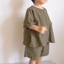 Load image into Gallery viewer, 23D413TG-Korean version ins children's summer new fashion loose imitation cotton and linen retro style shirt shorts boys and girls suit