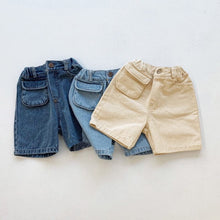 Load image into Gallery viewer, 21D311PA-Children's summer wear ins Korean version children's pants boys and girls Japanese and Korean style wide-leg retro elastic loose personality denim shorts