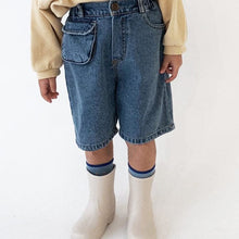 Load image into Gallery viewer, 21D311PA-Children's summer wear ins Korean version children's pants boys and girls Japanese and Korean style wide-leg retro elastic loose personality denim shorts