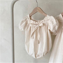 Load image into Gallery viewer, 24D876LS- Korean style summer new baby girl jumpsuit ins baby bow puff sleeves sweet square collar baby romper