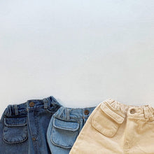 Load image into Gallery viewer, 21D311PA-Children's summer wear ins Korean version children's pants boys and girls Japanese and Korean style wide-leg retro elastic loose personality denim shorts