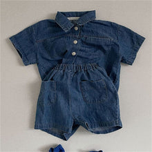 Load image into Gallery viewer, 24D1059TG-Korean version ins infant boys and girls short-sleeved denim shirt shorts suit summer fashion two-piece suit