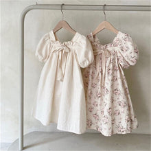 Load image into Gallery viewer, 24D875DS-ins Korean summer new style dress for girls baby bow puff sleeves sweet floral square collar dress