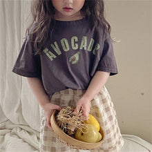 Load image into Gallery viewer, 24D1034SE- Korean version of boys and girls summer new tops children's stylish letters avocado graffiti round neck casual short-sleeved T-shirt