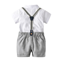 Load image into Gallery viewer, 19B105TG-Foreign trade European and American boy white romper overalls bow tie gentleman three-piece suit
