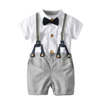 Load image into Gallery viewer, 19B105TG-Foreign trade European and American boy white romper overalls bow tie gentleman three-piece suit