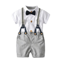 Load image into Gallery viewer, 19B105TG-Foreign trade European and American boy white romper overalls bow tie gentleman three-piece suit