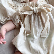 Load image into Gallery viewer, 24D876LS- Korean style summer new baby girl jumpsuit ins baby bow puff sleeves sweet square collar baby romper