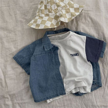 Load image into Gallery viewer, 24D1059TG-Korean version ins infant boys and girls short-sleeved denim shirt shorts suit summer fashion two-piece suit