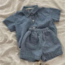 Load image into Gallery viewer, 24D1059TG-Korean version ins infant boys and girls short-sleeved denim shirt shorts suit summer fashion two-piece suit