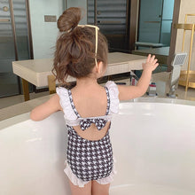Load image into Gallery viewer, A22XYY077LS-Summer children's houndstooth large bow one-piece swimsuit