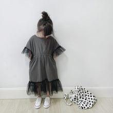 Load image into Gallery viewer, 23002PCW-Spring and summer Japanese style long waist irregular splicing flower parent-child mesh dress