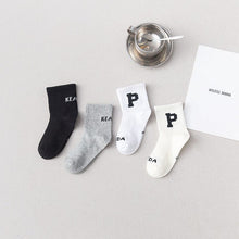 Load image into Gallery viewer, WH0307AC- Spring and Autumn Thin Big Kids Baby Letter Middle Socks (4 in a Set)