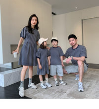 Load image into Gallery viewer, 22B013PCW- Korean parent-child summer striped short-sleeved T-shirt family of three or four pure cotton mother and daughter long skirt family wear trendy