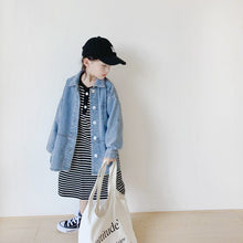 Load image into Gallery viewer, 22063PCW-Autumn parent-child outfit Japanese style loose retro side slit long-sleeved denim jacket