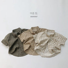 Load image into Gallery viewer, 1133SE-Korean ramie plaid shirt summer Korean children's plaid shirt short sleeves boys and girls casual thin cardigan half sleeves