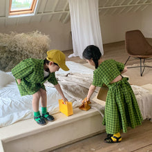 Load image into Gallery viewer, <Taiwan Pavilion> 2022X81TG-Boys and girls Korean style solid color plaid short-sleeved shorts two-piece set (A2)