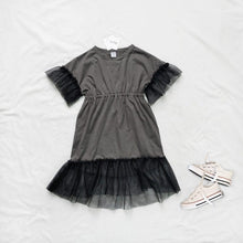 Load image into Gallery viewer, 23002PCW-Spring and summer Japanese style long waist irregular splicing flower parent-child mesh dress