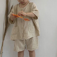 Load image into Gallery viewer, 23D97TG-Children's summer Korean style new suit retro forest cotton and linen wrinkled single-breasted loose boys and girls casual suit