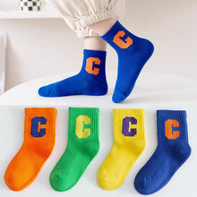 Load image into Gallery viewer, WH0307AC- Spring and Autumn Thin Big Kids Baby Letter Middle Socks (4 in a Set)