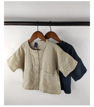 Load image into Gallery viewer, 23D97TG-Children's summer Korean style new suit retro forest cotton and linen wrinkled single-breasted loose boys and girls casual suit