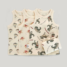 將圖片載入圖庫檢視器 2320JG-夏裝棉質滿印吊帶背心家居上衣+短褲兩件套