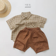Load image into Gallery viewer, 1133SE-Korean ramie plaid shirt summer Korean children's plaid shirt short sleeves boys and girls casual thin cardigan half sleeves