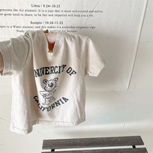 Load image into Gallery viewer, 122255SE-Summer children's Korean style bear print linen cotton short-sleeved top