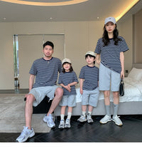 Load image into Gallery viewer, 22B013PCW- Korean parent-child summer striped short-sleeved T-shirt family of three or four pure cotton mother and daughter long skirt family wear trendy