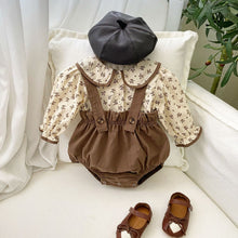 Load image into Gallery viewer, 6598TG-Spring and Autumn Korean Style Small Floral Long Sleeve Shirt + Bib Bag Pants Two-piece Set