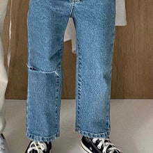 Load image into Gallery viewer, 23D1098PA-Autumn Korean style personalized washed and ripped straight jeans