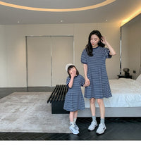 Load image into Gallery viewer, 22B013PCW- Korean parent-child summer striped short-sleeved T-shirt family of three or four pure cotton mother and daughter long skirt family wear trendy