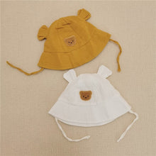 Load image into Gallery viewer, WH81506AC- Korean ins style embroidered bear head baby sun hat sun hat baby gauze hat ear fisherman hat