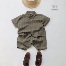 Load image into Gallery viewer, 1133SE-Korean ramie plaid shirt summer Korean children's plaid shirt short sleeves boys and girls casual thin cardigan half sleeves