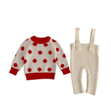 Load image into Gallery viewer, M2021TG-Spring and Autumn Christmas Knitted Polka Dot Long Sleeve Top & Striped Overalls
