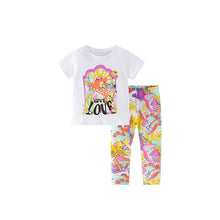 Load image into Gallery viewer, 9536TG- Summer LOVE Horse European and American children's short-sleeved casual round neck top + flowery trousers set