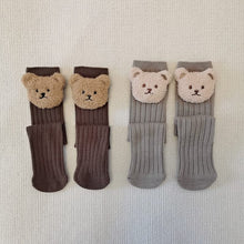 Load image into Gallery viewer, WH81503AC- Korean ins style cute embroidered bear head children's medium and long socks without heels straight tube boys and girls baby warm socks