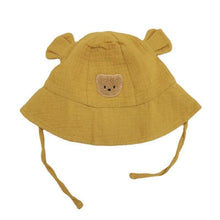 Load image into Gallery viewer, WH81506AC- Korean ins style embroidered bear head baby sun hat sun hat baby gauze hat ear fisherman hat