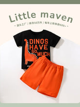 Load image into Gallery viewer, 22018TG-Little maven summer European and American knitted cotton dinosaur print short-sleeved top + shorts two-piece set