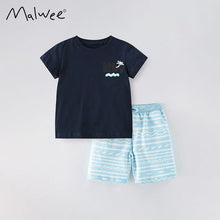 Load image into Gallery viewer, 81108TG-malwee summer European and American children's casual short-sleeved top + striped shorts two-piece set