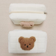 Load image into Gallery viewer, WH81505AC-Korean version of the ins style embroidered bear velvet sponge quilted pencil case kindergarten baby stationery storage bag cosmetic bag